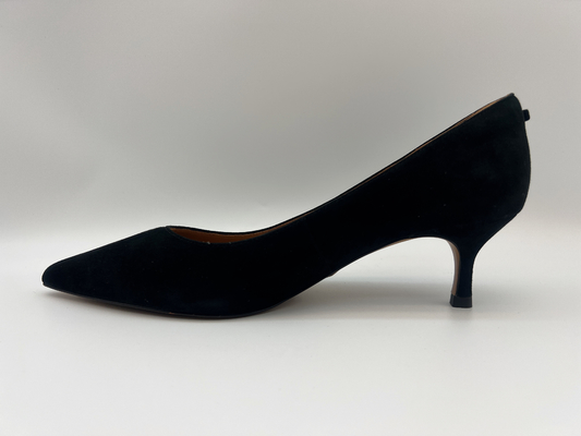Sepatu Dress Hak Rendah Hitam Nyaman Wanita Ujung Tertutup Sepatu Kulit Suede Lembut Hitam