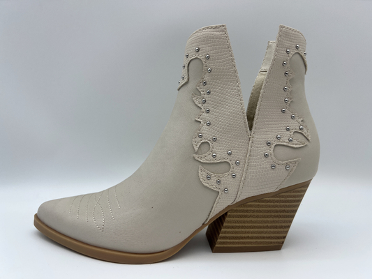 ODM Womens Leather Dress Shoes Small Studs Self Natural Stack Dengan Abs Heel