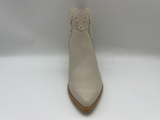 ODM Womens Leather Dress Shoes Small Studs Self Natural Stack Dengan Abs Heel