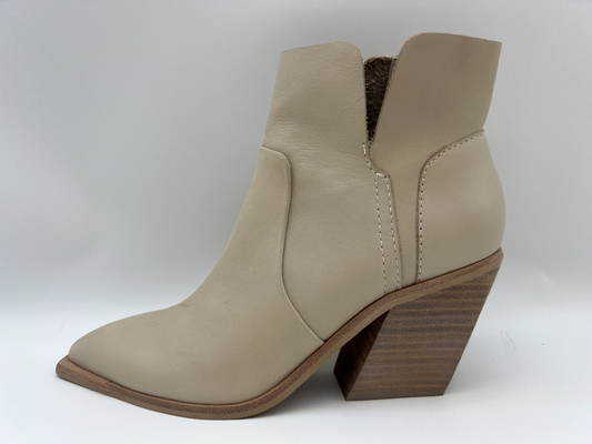 Sepatu bot wanita berbalut kulit nappa two-tone lembut dengan ritsleting logam (baji abs dengan sol luar TPR)