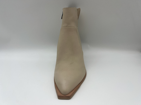 Sepatu bot wanita berbalut kulit nappa two-tone lembut dengan ritsleting logam (baji abs dengan sol luar TPR)