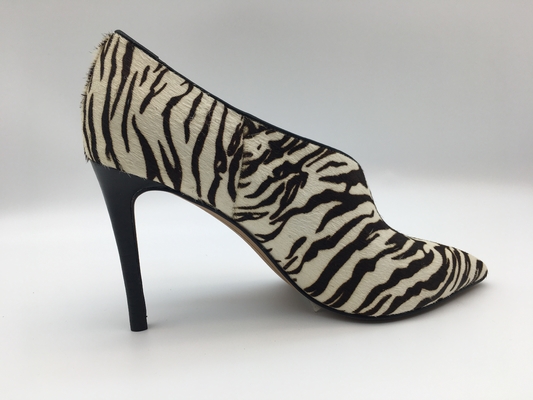 pola zebra stiletto heel Womens Dress Boots kulit nappa two-tone lembut ujung runcing dengan desain bentuk V atas