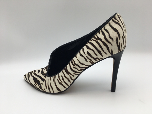 pola zebra stiletto heel Womens Dress Boots kulit nappa two-tone lembut ujung runcing dengan desain bentuk V atas