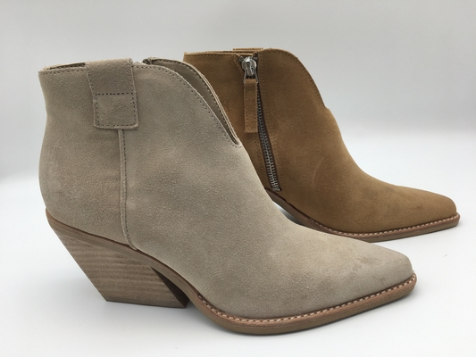 sepatu bot wanita kulit sapi suede coklat dengan ritsleting logam sepatu bot tumit abs tumit runcing