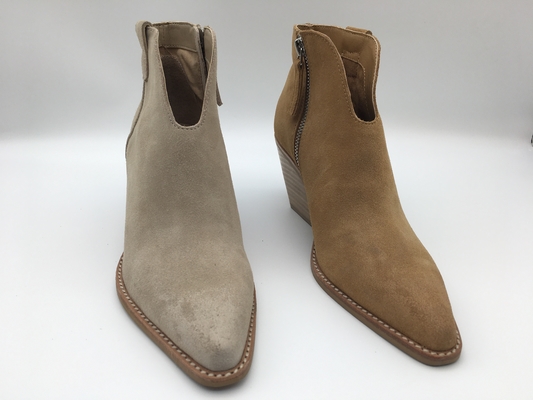 sepatu bot wanita kulit sapi suede coklat dengan ritsleting logam sepatu bot tumit abs tumit runcing