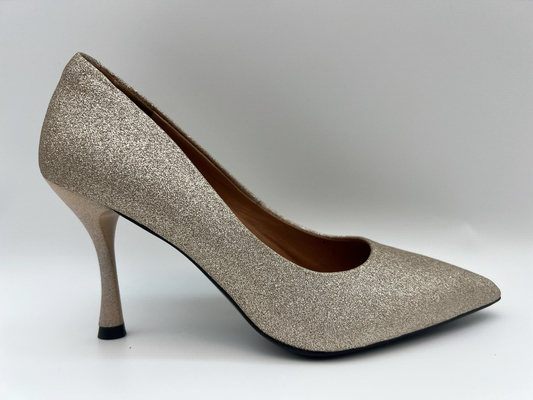 lt Sepatu Wanita Berkilau Emas 3 Inci Stiletto Toe Tertutup Tumit Tinggi