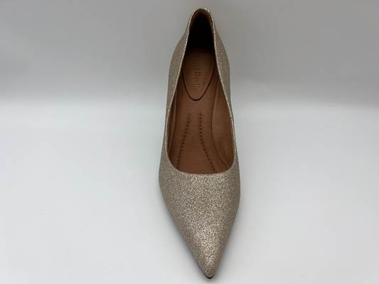 lt Sepatu Wanita Berkilau Emas 3 Inci Stiletto Toe Tertutup Tumit Tinggi