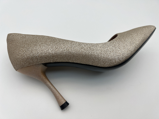 lt Sepatu Wanita Berkilau Emas 3 Inci Stiletto Toe Tertutup Tumit Tinggi
