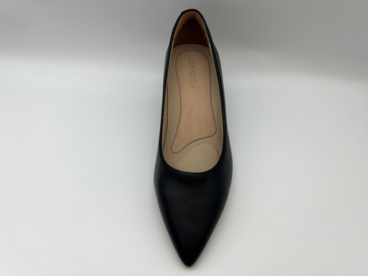 Sepatu Wanita Kulit Nappa Hitam Kain Lembut Sepatu Ujung Runcing Tumit Rendah