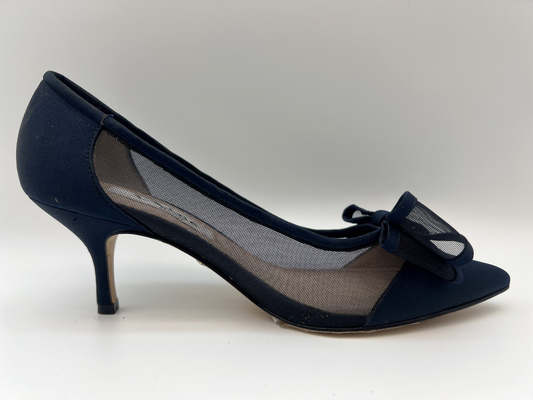 SGS Womens Kulit Sepatu Bernapas Hitam Menunjuk Toe Heels Tertutup Dengan Mesh Butterfly