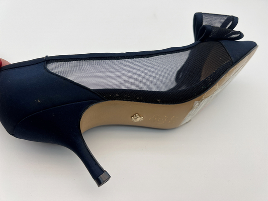 SGS Womens Kulit Sepatu Bernapas Hitam Menunjuk Toe Heels Tertutup Dengan Mesh Butterfly