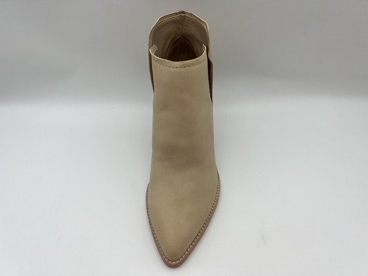Wanita Tergelincir Pada Sepatu Tumit Tinggi Kulit Asli, Sepatu Bot Fashion Merah Muda