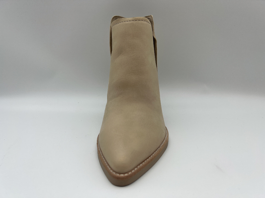 Wanita Tergelincir Pada Sepatu Tumit Tinggi Kulit Asli, Sepatu Bot Fashion Merah Muda