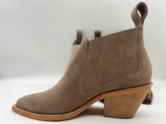 Dress wanita kulit sapi suede coklat lembut ankle Boots, tumit abs dengan outsole TPR non-slip