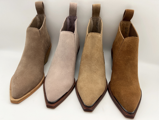 Dress wanita kulit sapi suede coklat lembut ankle Boots, tumit abs dengan outsole TPR non-slip