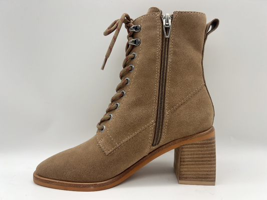 Womens lace up high heel ankle boots kulit sapi suede lembut dengan lapisan termal mewah sepatu bot musim dingin wanita tahan air