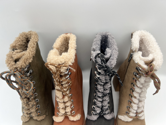 Sepatu bot musim dingin renda anti selip wanita tahan air kulit suede sapi lembut dengan lapisan mewah berkualitas tinggi