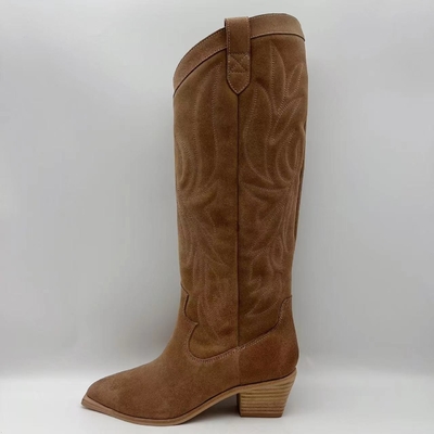 Sepatu bot wanita kulit sapi suede kulit asli coklat lembut outsole TPR dengan tumit abs