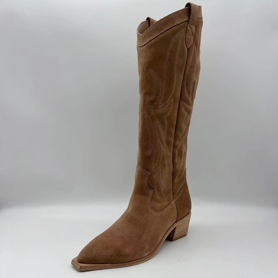 Sepatu bot wanita kulit sapi suede kulit asli coklat lembut outsole TPR dengan tumit abs