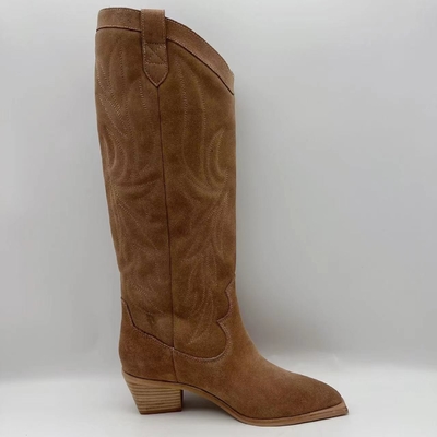 Sepatu bot wanita kulit sapi suede kulit asli coklat lembut outsole TPR dengan tumit abs