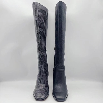 Sepatu Bot Wanita Ujung Bulat Mewah Hak Tinggi Dengan Jahitan Bordir Lembut