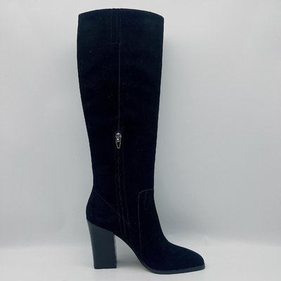 Sepatu Bot Kulit Hitam Ujung Kaki Persegi / Sepatu Bot Tinggi Semata Kaki Wanita