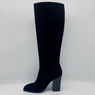 Sepatu Bot Kulit Hitam Ujung Kaki Persegi / Sepatu Bot Tinggi Semata Kaki Wanita