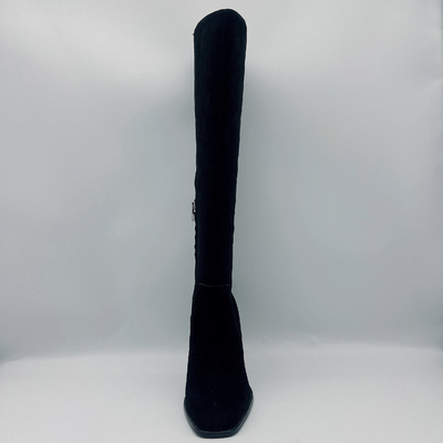 Sepatu Bot Kulit Hitam Ujung Kaki Persegi / Sepatu Bot Tinggi Semata Kaki Wanita