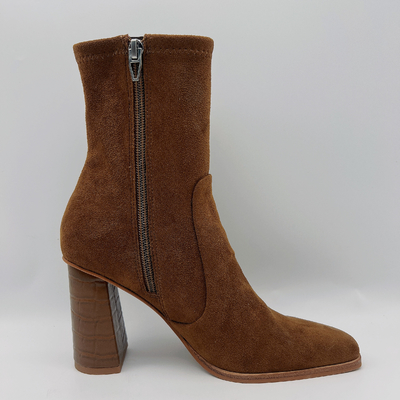 Cow Suede Womens Leather Dress Boots Square Toe Lt Brown TPR Outsole Dengan Lateks yang Dapat Dipakai