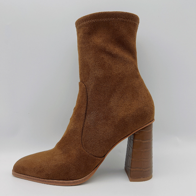 Cow Suede Womens Leather Dress Boots Square Toe Lt Brown TPR Outsole Dengan Lateks yang Dapat Dipakai