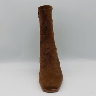 Cow Suede Womens Leather Dress Boots Square Toe Lt Brown TPR Outsole Dengan Lateks yang Dapat Dipakai