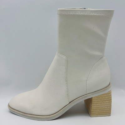 Jahitan Lembut Wanita Round Toe Leather Ankle Boots Putih Nyaman