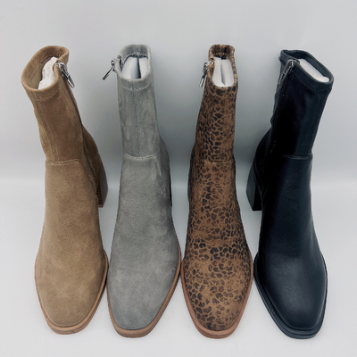 Kantor Wanita Leopard Print Ankle Boots Beige Tan Black Soft Nappa Leather Upper