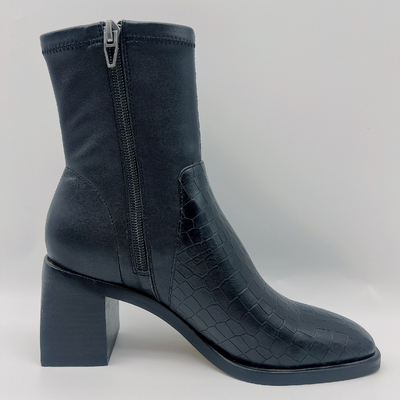 Kasual Womens Black Pointed Toe Ankle Boots Square Abs Heel Dengan Outsole TPR