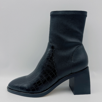 Kasual Womens Black Pointed Toe Ankle Boots Square Abs Heel Dengan Outsole TPR