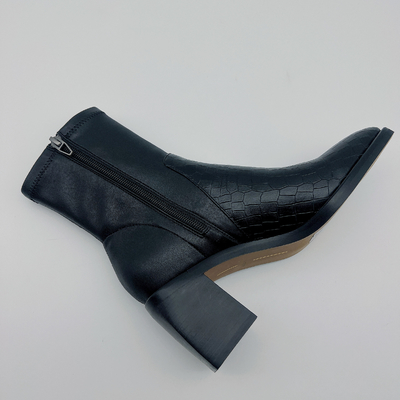 Kasual Womens Black Pointed Toe Ankle Boots Square Abs Heel Dengan Outsole TPR