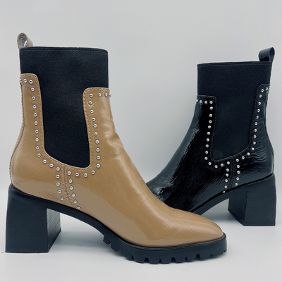 Sepatu Bot Kulit Wanita Tahan Lama Gaun Hitam Kustom Sepatu Bot Semata Kaki Tan