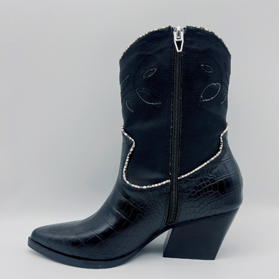 SGS ROHS Womens Leather Dress Boots Lembut Nappa Leather Black Crocodile Print Ankle Boots