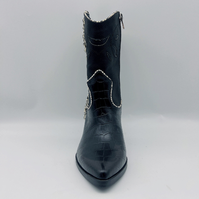 SGS ROHS Womens Leather Dress Boots Lembut Nappa Leather Black Crocodile Print Ankle Boots