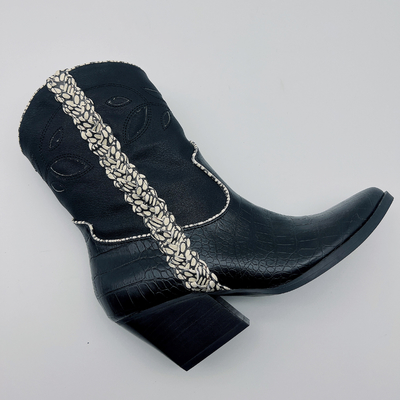 SGS ROHS Womens Leather Dress Boots Lembut Nappa Leather Black Crocodile Print Ankle Boots