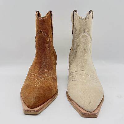 Fashion Womens Leather Dress Boots Coklat / Beige Dengan Bordir Bunga