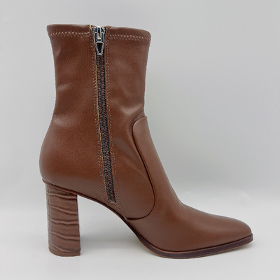 Sepatu Bot Kulit Wanita Kepala Bulat Coklat Dengan Ritsleting Jari Kaki Logam YKK