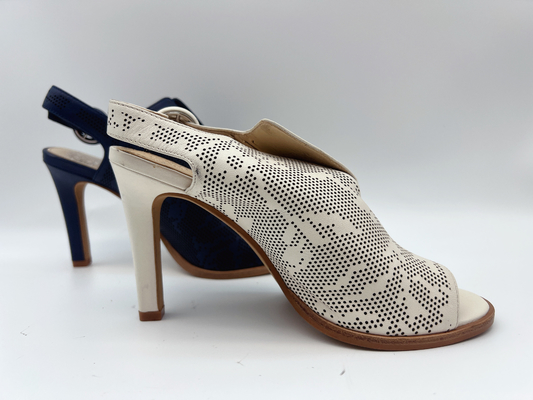 Sandal Kulit Asli Wanita Navy / Tulang Open Toe Sandal Hak Tinggi