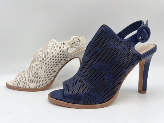 Sandal Kulit Asli Wanita Navy / Tulang Open Toe Sandal Hak Tinggi