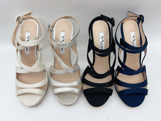 Open Toe Stiletto Tali Elastis Sandal Tumit Tinggi Kulit Nappa Lembut / Mesh Lembut Yang Sesuai