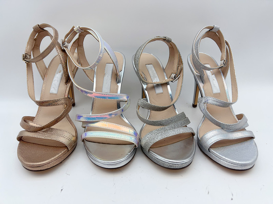 Bungkus Elastis Wanita Sandal Kulit Lembut Perak Gelap Dengan Stiletto 5cm