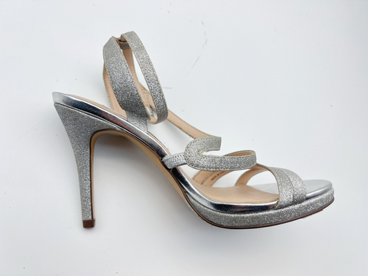 Bungkus Elastis Wanita Sandal Kulit Lembut Perak Gelap Dengan Stiletto 5cm