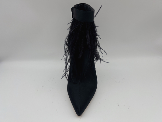 Sepatu Bot Kulit Asli Wanita Kulit Hitam, Sepatu Bot Stiletto Tumit Ujung Runcing