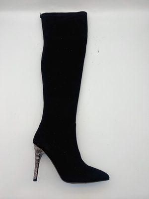 SGS Women's Black Pointed Toe Ankle Boots Dengan Upper Kain Peregangan Lembut