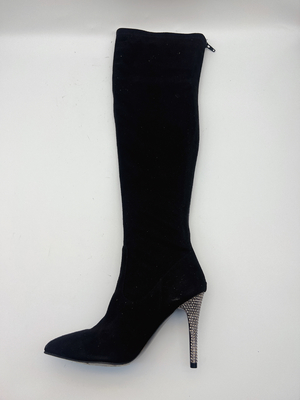 SGS Women's Black Pointed Toe Ankle Boots Dengan Upper Kain Peregangan Lembut